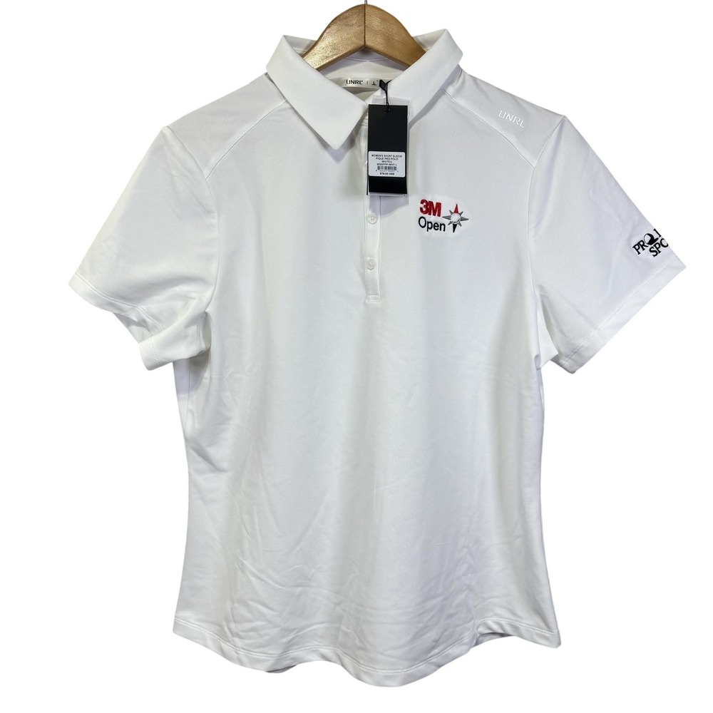 NWT UNRL Pique Pro Polo Shirt Womens Large White 3M Open Golf Short Sleeve